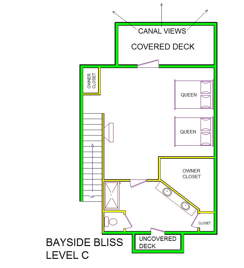 A level C layout view of Sand 'N Sea's canal house vacation rental in Galveston named Bayside Bliss